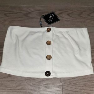 NWT Cropped Bandeau Strapless Top With Brown Buttons Size Small